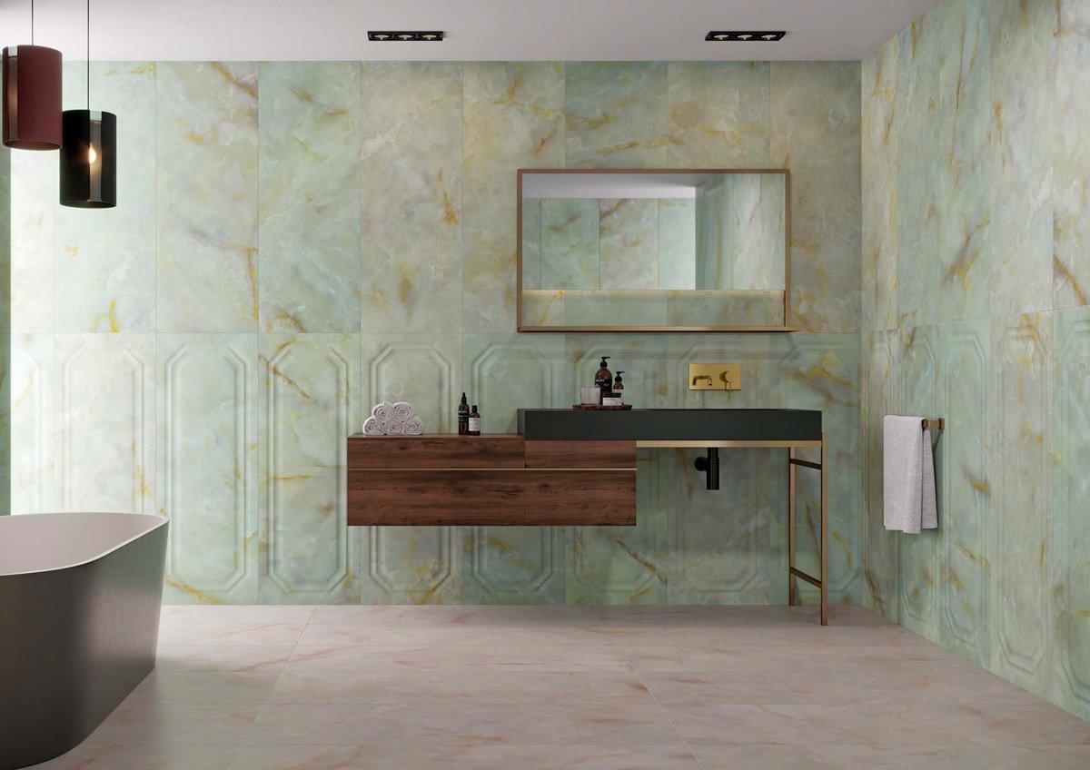 Faïence effet marbre rectifiée ONICE GREEN BOISERIE GLOSSY - 44,5x119 - 1,49 m²