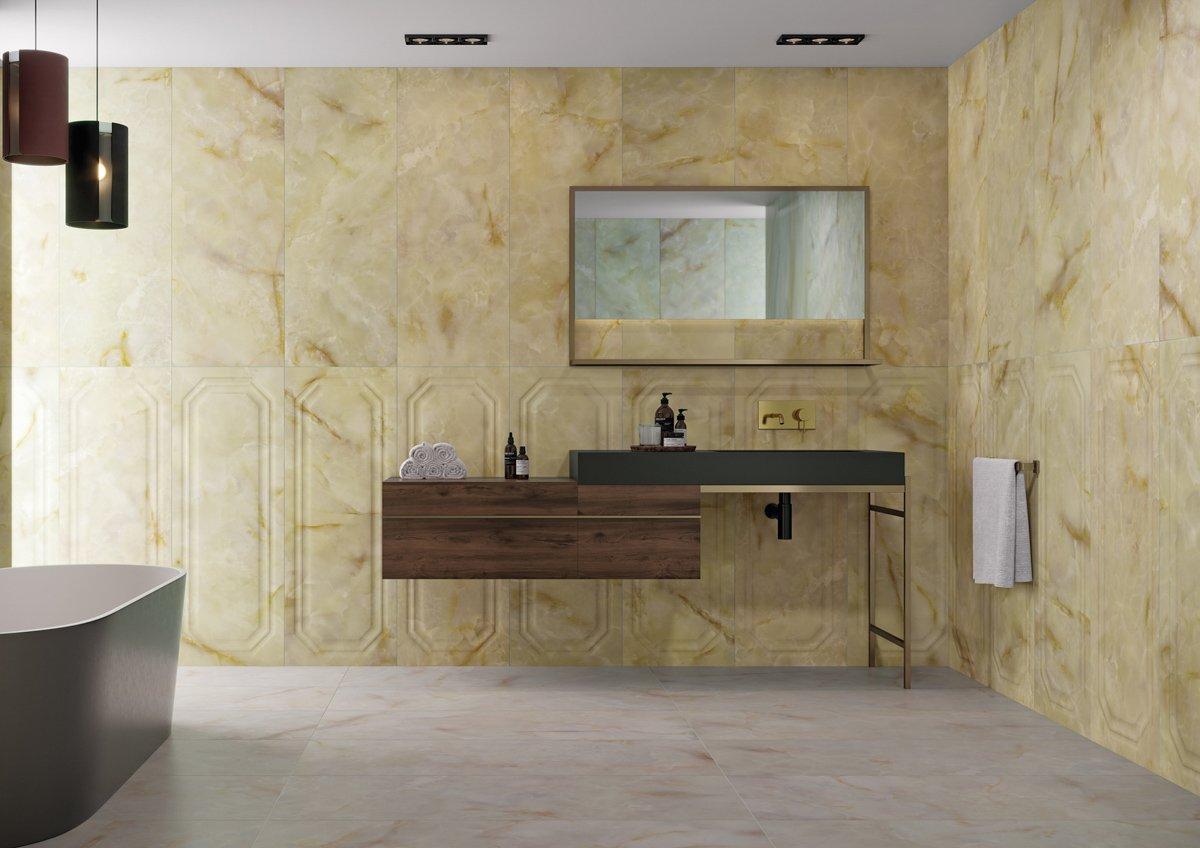 Faïence effet marbre rectifiée ONICE AMBAR BOISSERIE GLOSSY - 44,5x119 - 1,49 m²