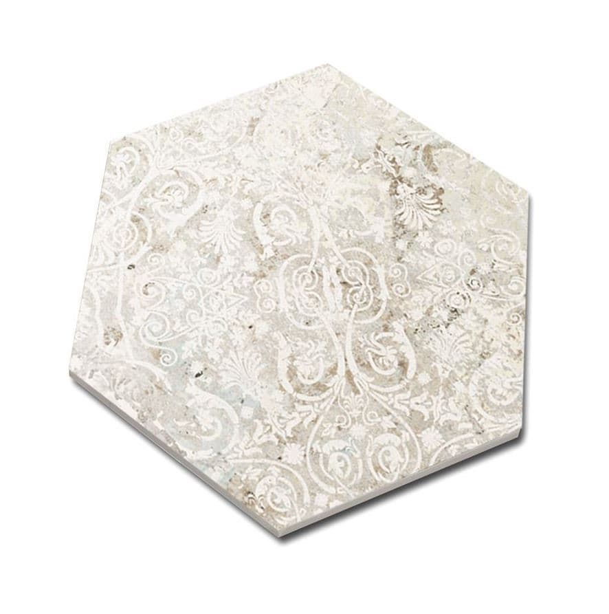 Carreau de ciment beige orné de motifs floraux et arabesques, taille 25x30 cm