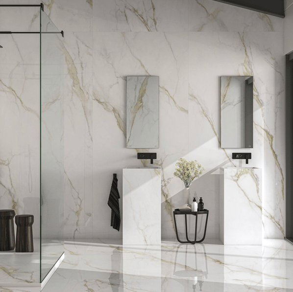 Carrelage effet marbre grand format CALACATTA GOLD POLI - 120X120 - 1,44 m² - 2