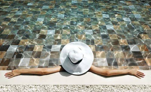 ECHANTILLON (taille variable) de Carrelage piscine effet pierre naturelle PHOENIX SUN 14.8x14.8 cm - 1