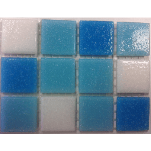 ECHANTILLON (taille variable) de Mosaique piscine Mix Blanc Bleu Swimming 32.7x32.7 cm - 2