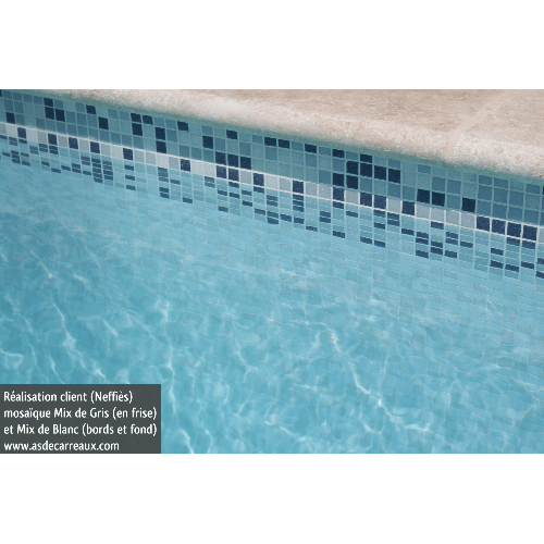 ECHANTILLON (taille variable) de Mosaique piscine Mix de Gris bleuté GREY 32.7x32.7 cm - 3