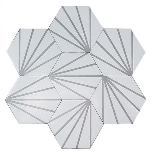 ECHANTILLON (taille variable) de Tomette blanche à rayure grise motif dandelion MERAKI LINE GRIS 19.8x22.8 cm - 2