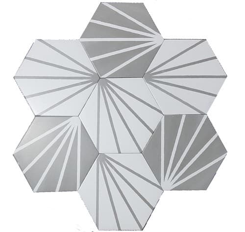 ECHANTILLON (taille variable) de Tomette blanche à rayure grise motif dandelion MERAKI LINE GRIS 19.8x22.8 cm - 3