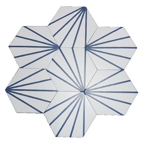 ECHANTILLON (taille variable) de Tomette blanche à rayure bleu motif dandelion MERAKI LINE AZUL 19.8x22.8 cm - 1
