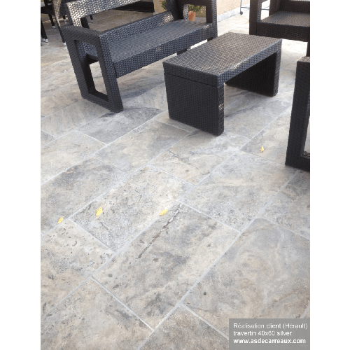 ECHANTILLON (taille variable) de Carrelage pierre naturelle TRAVERTIN SILVER gris 40x60 cm 1er choix EP.30MM - 1