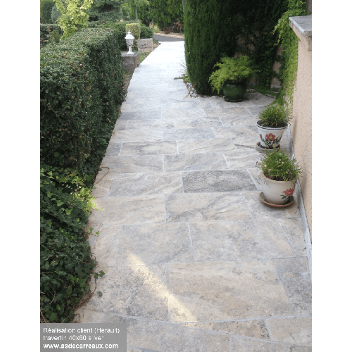 ECHANTILLON (taille variable) de Carrelage pierre naturelle TRAVERTIN SILVER gris 40x60 cm 1er choix EP.30MM - 2