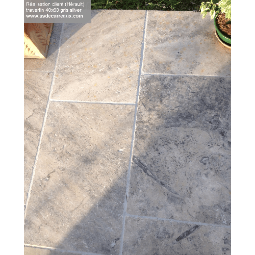 ECHANTILLON (taille variable) de Carrelage pierre naturelle TRAVERTIN SILVER gris 40x60 cm 1er choix EP.30MM - 3