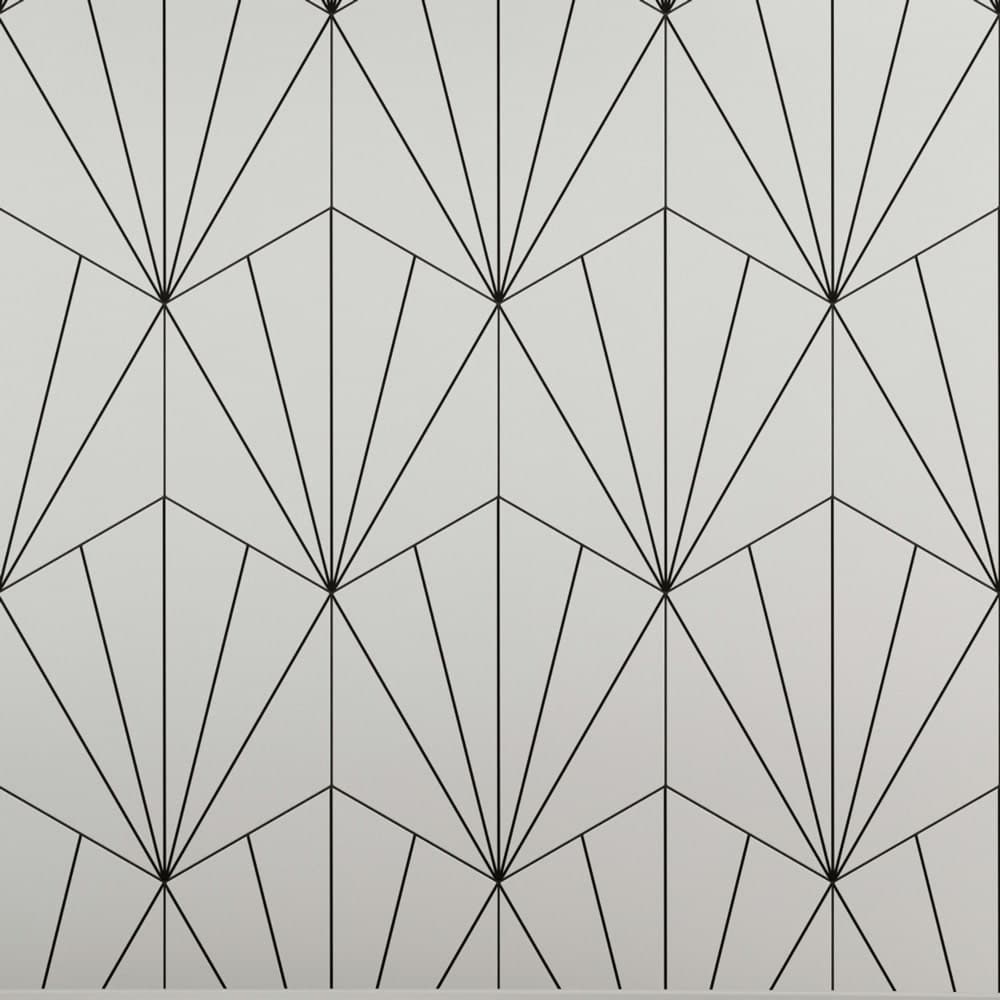 Carreau de ciment blanc avec motifs géométriques noirs modernes
