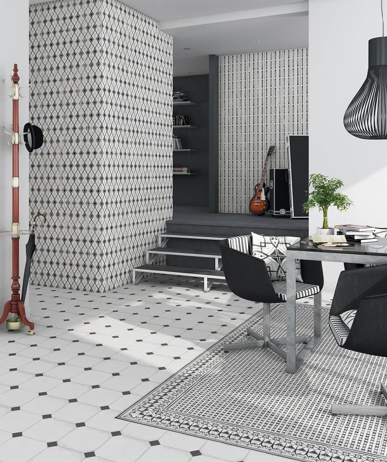 Carrelage imitation ciment décor noir et blanc 20x20 cm FRISE BELEM - 1m² - 2
