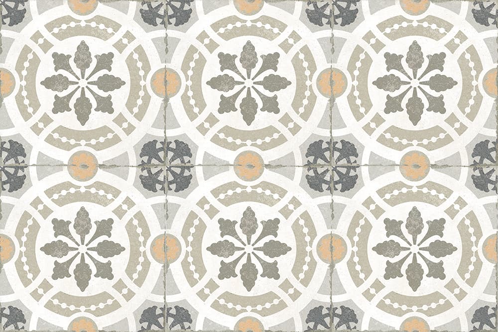 Carreau de ciment multicouleur motifs floraux et géométriques gris beige et jaune 20x20 cm