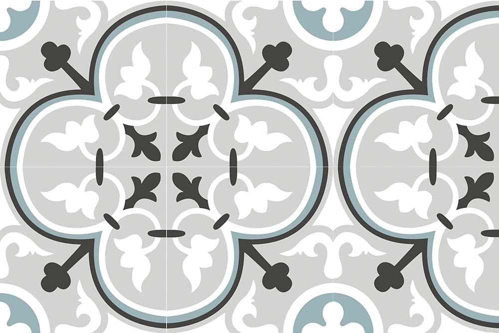 Carreau de ciment motifs floraux et géométriques gris et blanc 20x20 cm