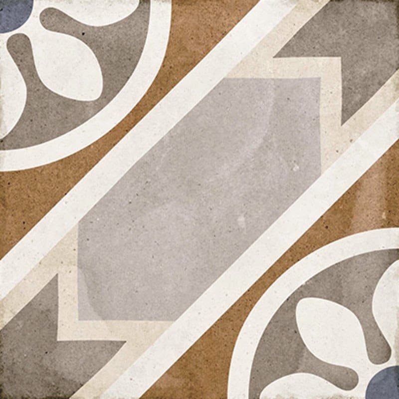 Carreau de ciment beige avec motifs géométriques blancs et gris 20x20 cm