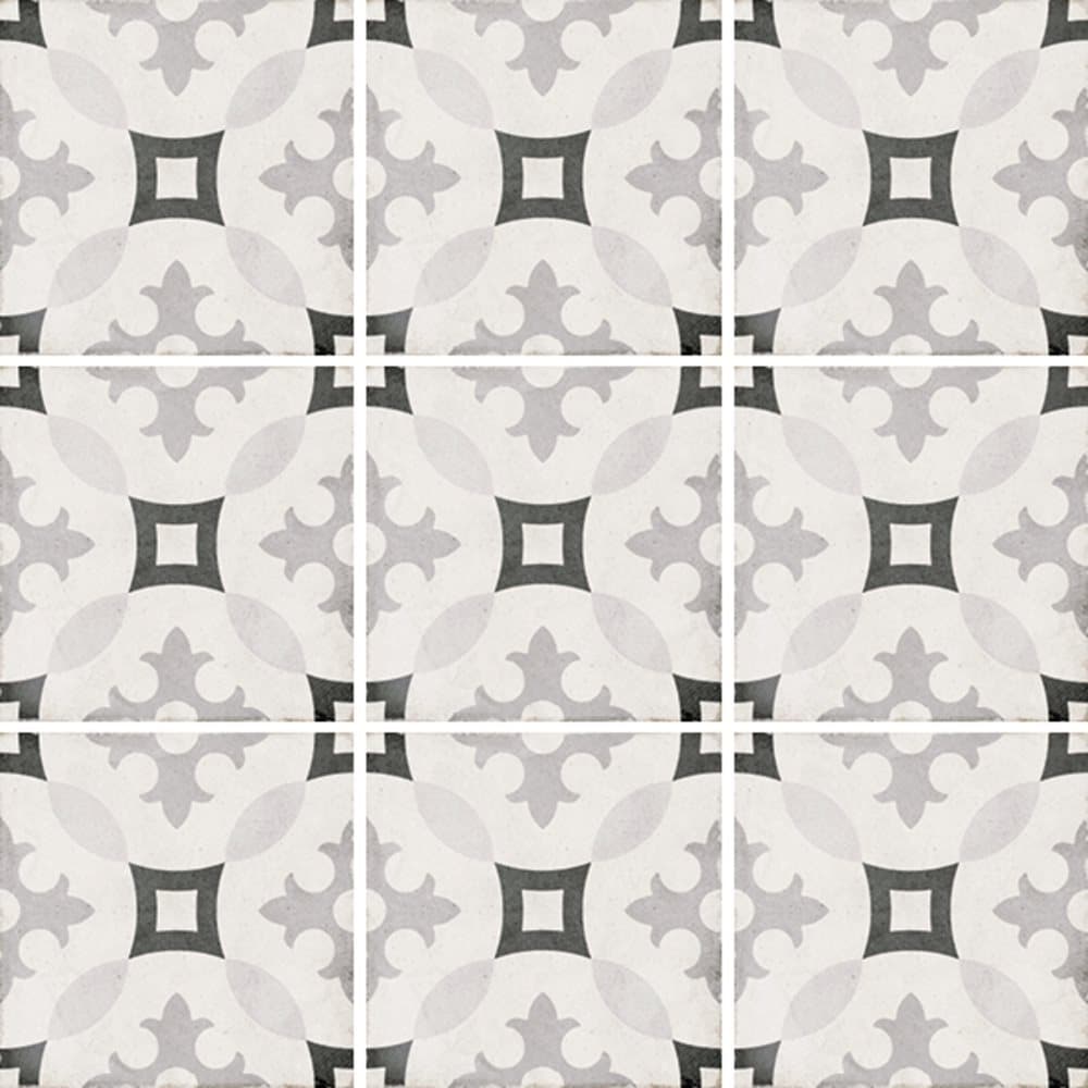 Carreau de ciment gris avec motifs géométriques et florales 20x20 cm