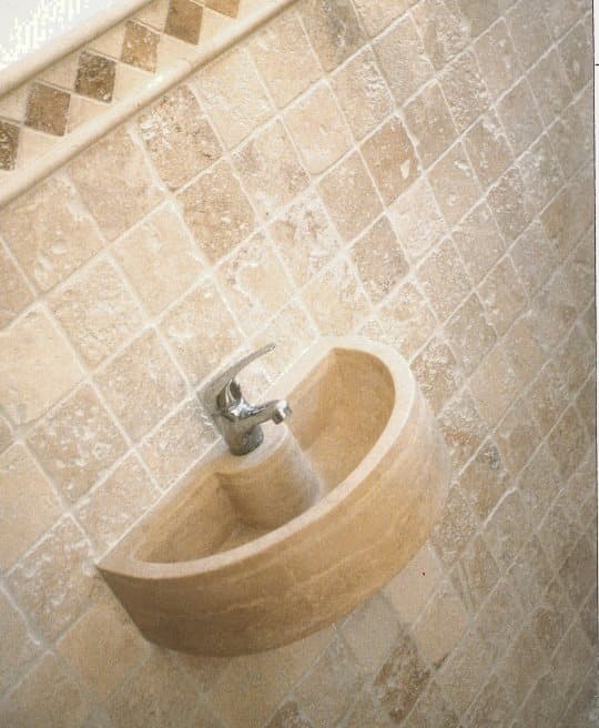Demi vasque pierre travertin beige avec trou de robinet 42x26x12 cm - 1