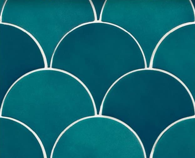 Carrelage uni bleu turquoise en forme décaille taille 12,7X6,2