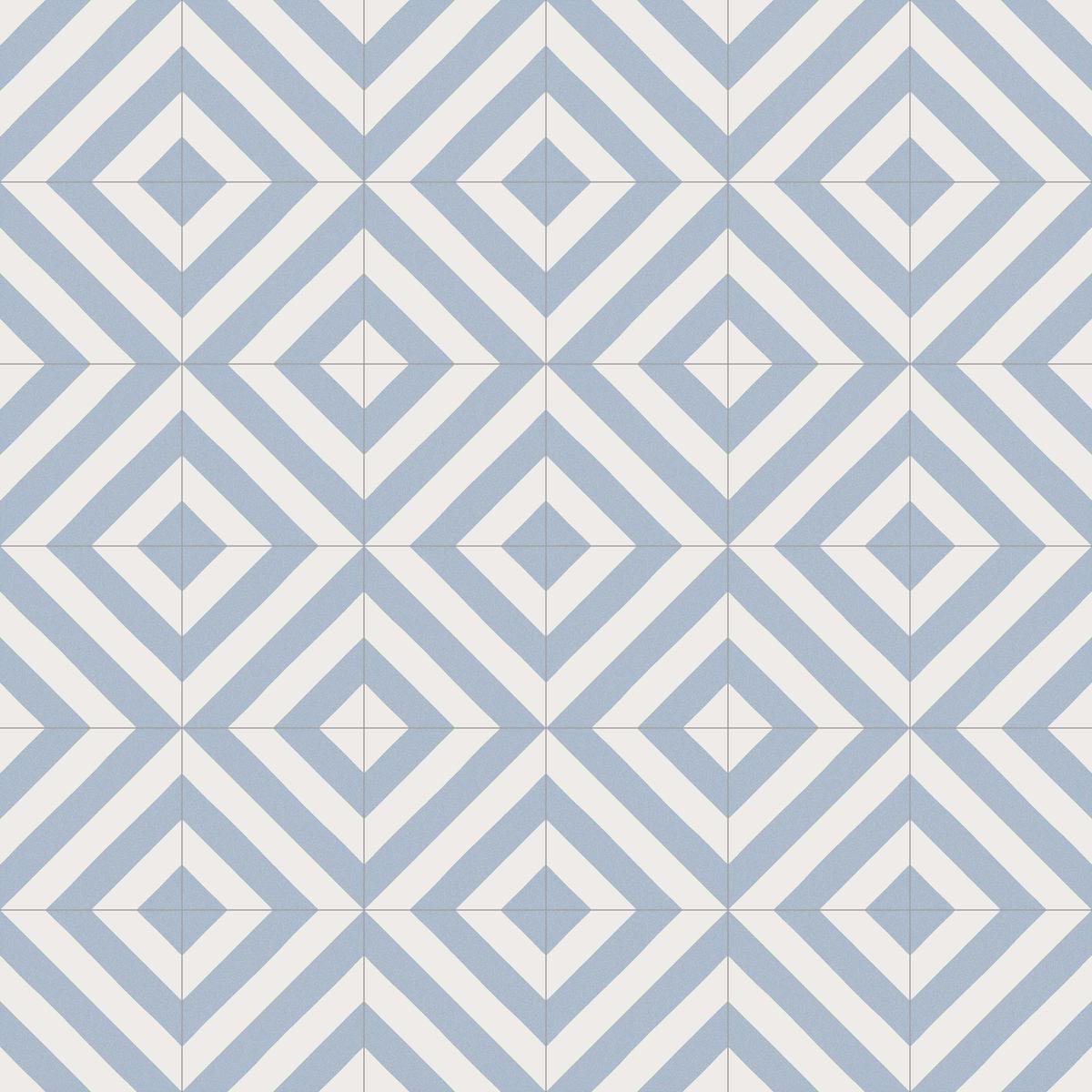 Carreau de ciment bleu clair et blanc à motifs géométriques en chevrons 20x20 cm