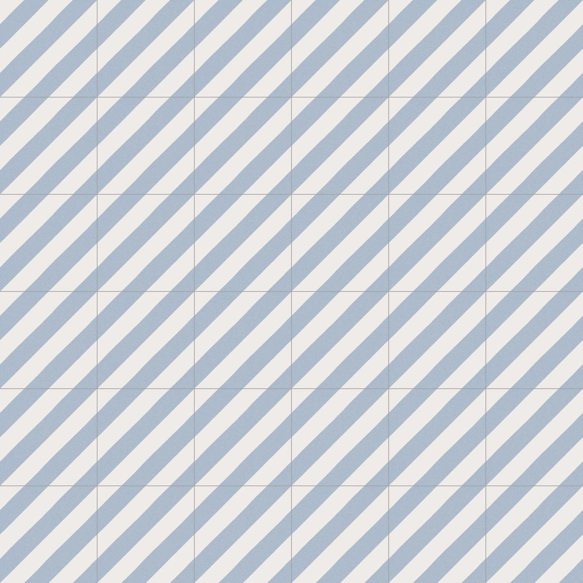 Carreau de ciment bleu clair à motifs diagonaux blancs 20x20 cm