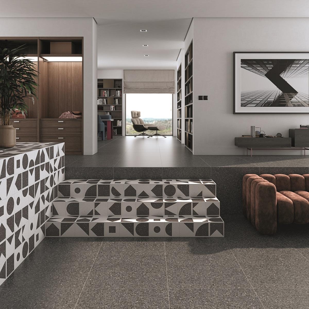 Carrelage imitation ciment et terrazzo NINOV ORCIA RECTIFIE CARBON 20X20 - 1 m² - 2