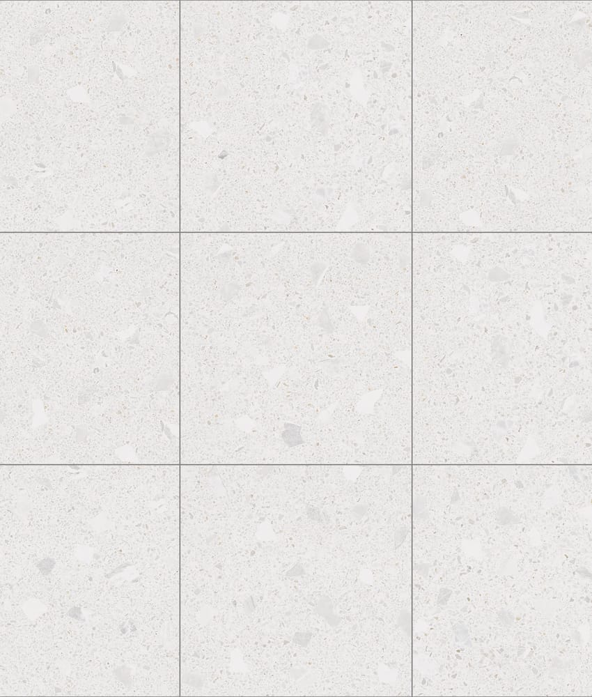 Carrelage Terrazzo blanc avec nuances de gris et éclats texture fine 80x80 cm