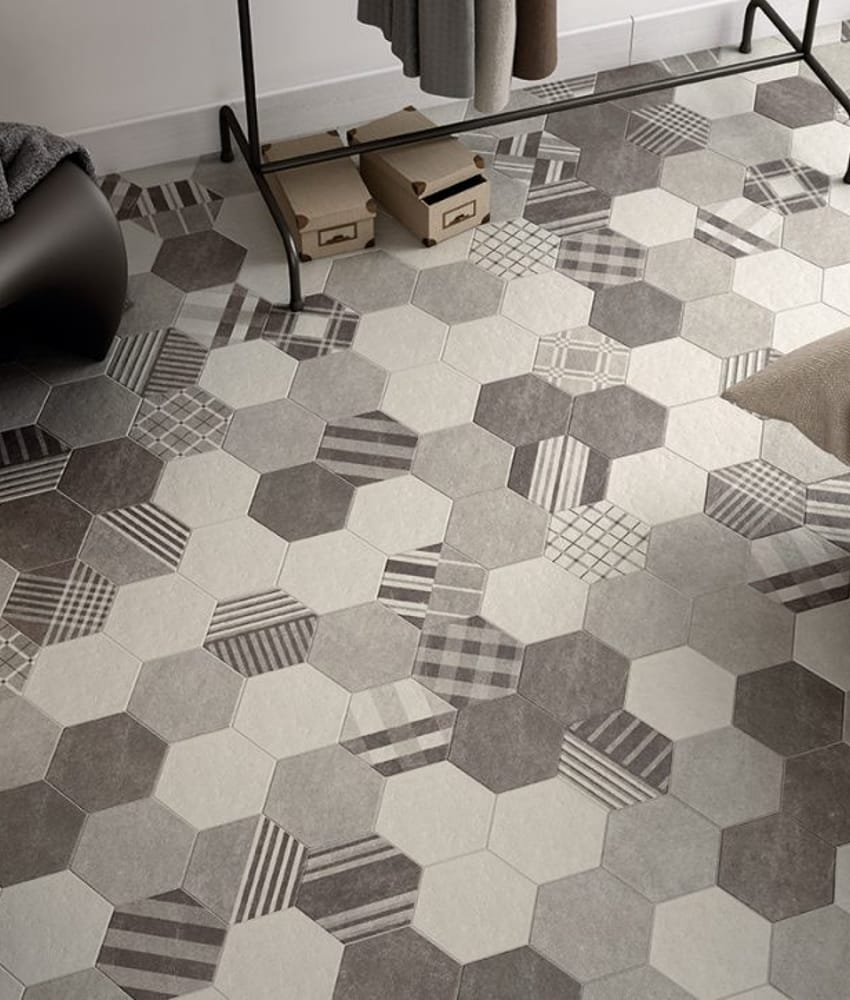 Carrelage tomette 17.5x20 - HEXATILE CEMENT BLACK - 22094 R10 - 0.71m²