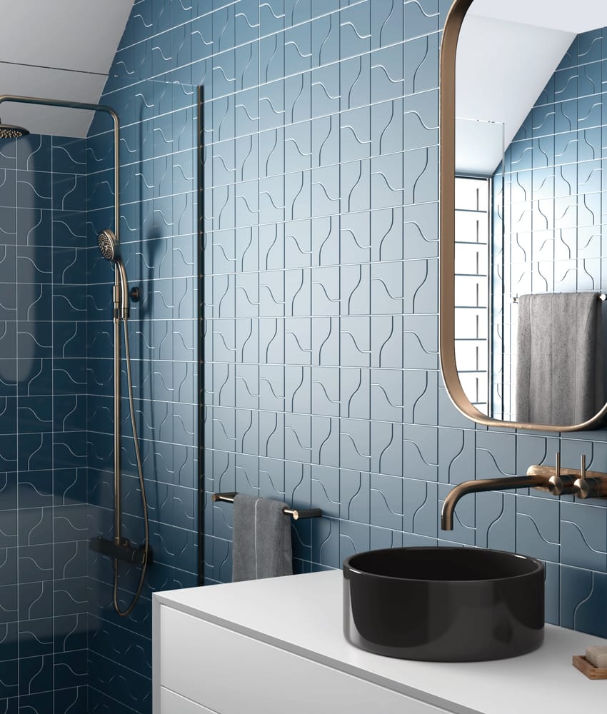 Faience pâte blanche effet vague CANNE INK BLUE - 8,3X12 - 0,48 m²