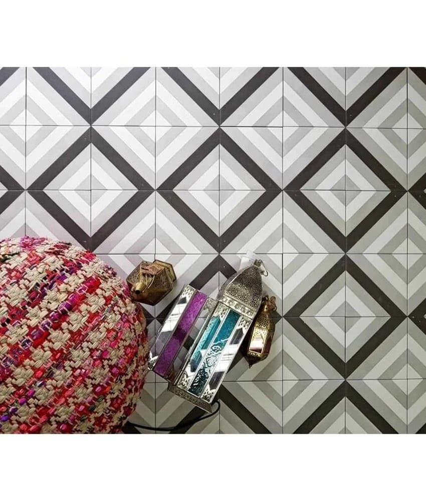Carreaux de ciment imitation Carrelage géométrique noir et gris 20x20 cm SCANDY ETT - 1m² - As de Carreaux