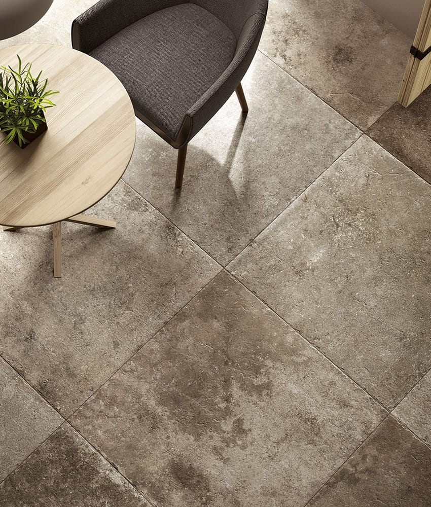 Carrelage grès cérame rectifié effet pierre LAUNCESTON MOKA ANTISLIP 75X75 - 1,125m²