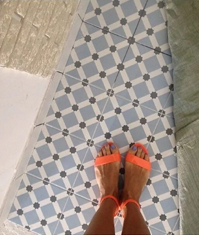 Carrelage interieur pas cher Carrelage style ciment blanc bleu géométrique 20x20 cm 1900 PALAU CELESTE - 1m² - As de Carreaux