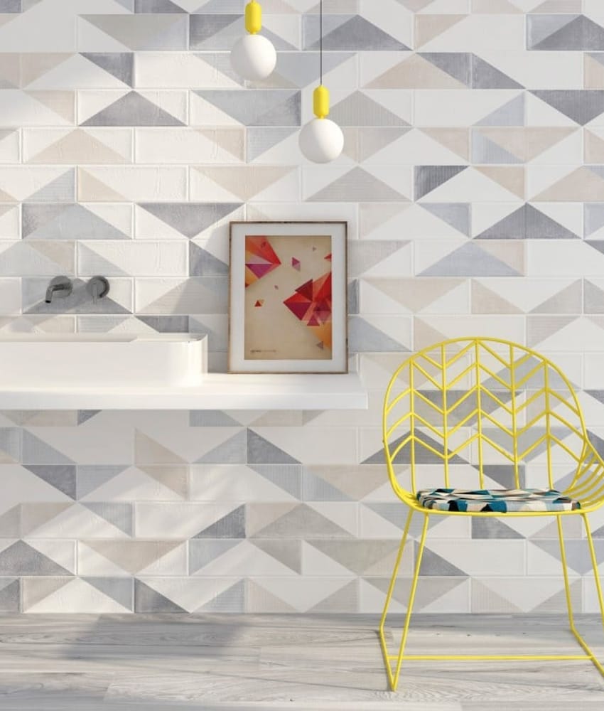Faiences décorées originales Faience murale triangles BRICK GREIGE 11x33 cm - 1.13m² - As de Carreaux