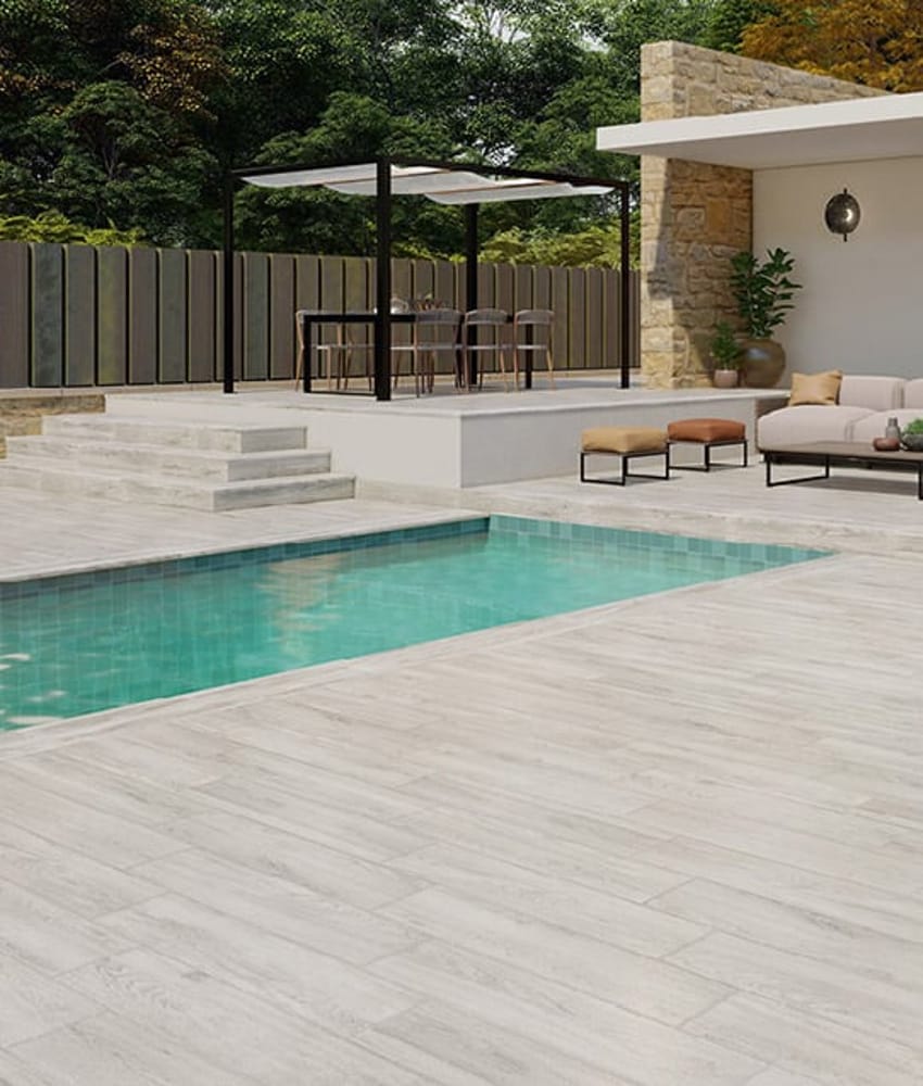 Margelle de piscine effet parquet NATURA WHITE - 60X32/3