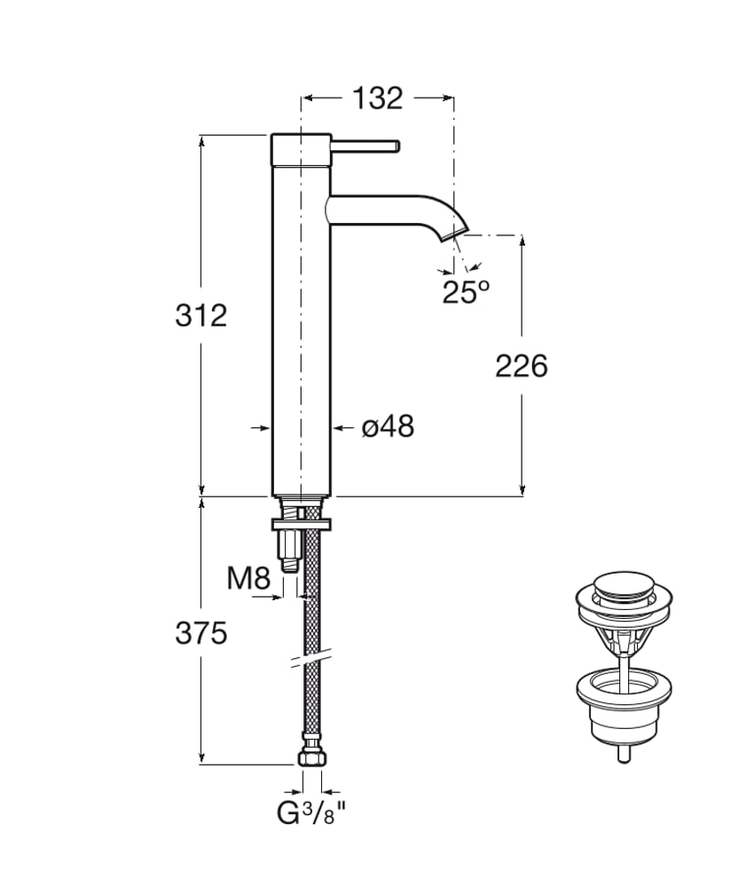 Mitigeur lavabo à bec haut sans tirette LODEN