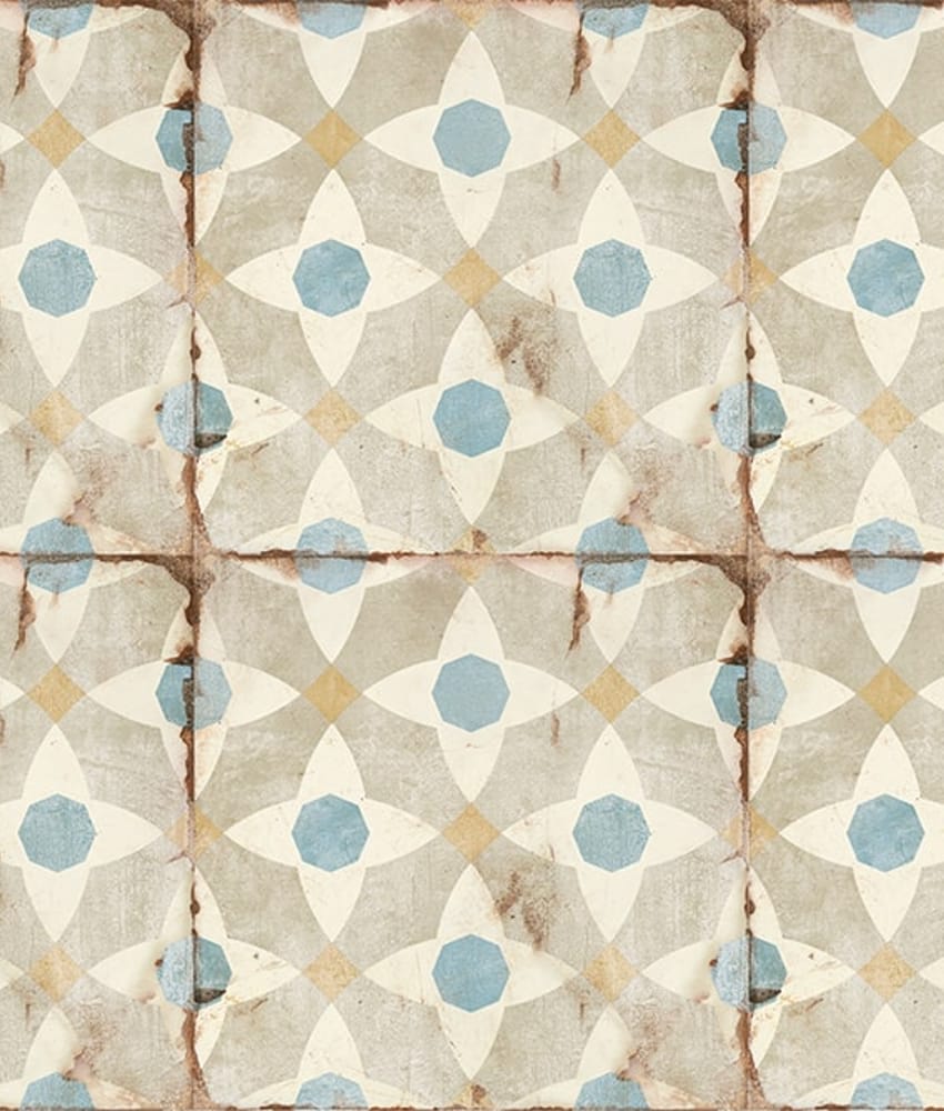 Carreau de ciment multicouleur à motifs géométriques bleus et beiges taille 20x20 cm