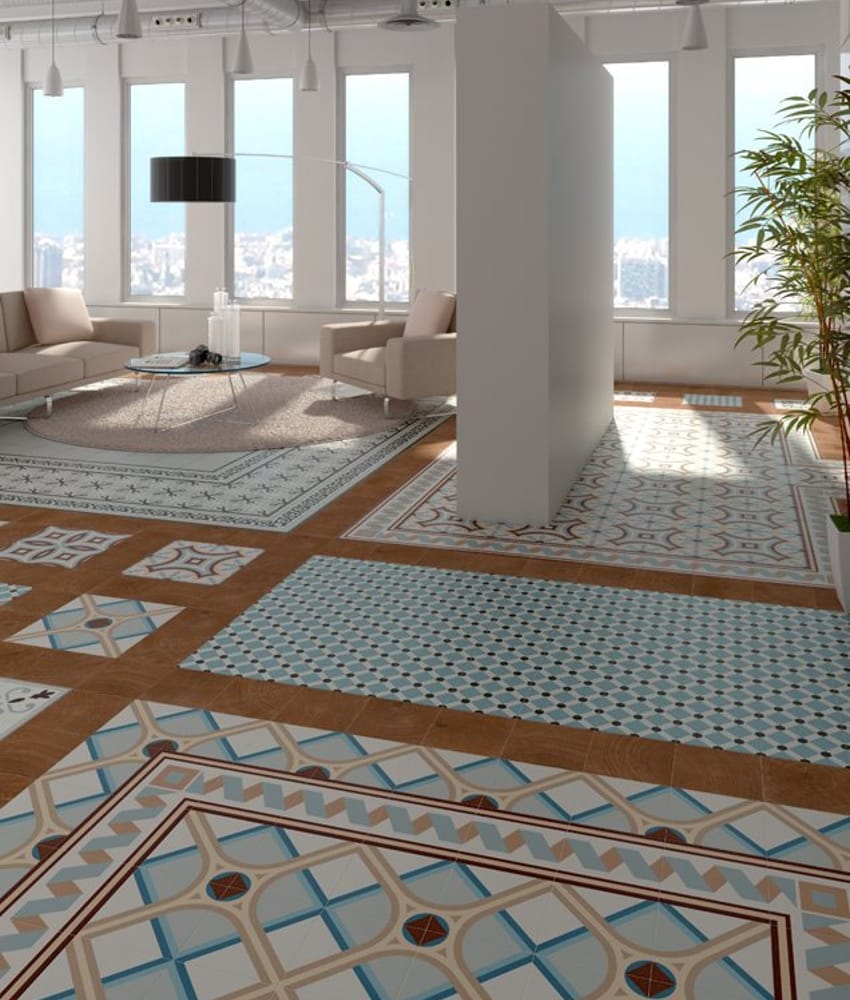 Carrelage interieur pas cher Carrelage style ciment blanc bleu géométrique 20x20 cm 1900 PALAU CELESTE - 1m² - As de Carreaux