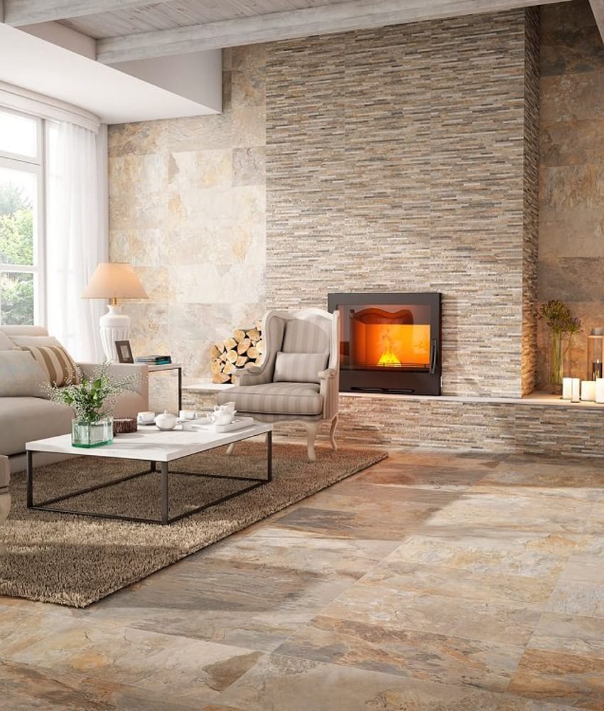Classique et Marbré Carrelage effet pierre beige marron nuancé ARDESIA OCRE 32x62.5 cm - 1m² - As de Carreaux