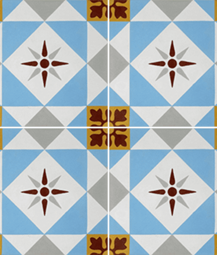 Carreaux de ciment véritables Carreau de ciment décor étoile multicolor 20x20 cm ref7600-2 - 0.48m² - As de Carreaux