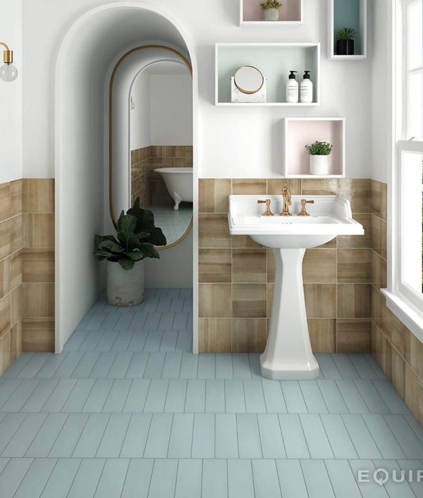 Carrelage chevron Chevron uni sol ou mur 9x 36cm STROMBOLI BLEU VERT BAHIA 25894 - 0.65m² - As de Carreaux