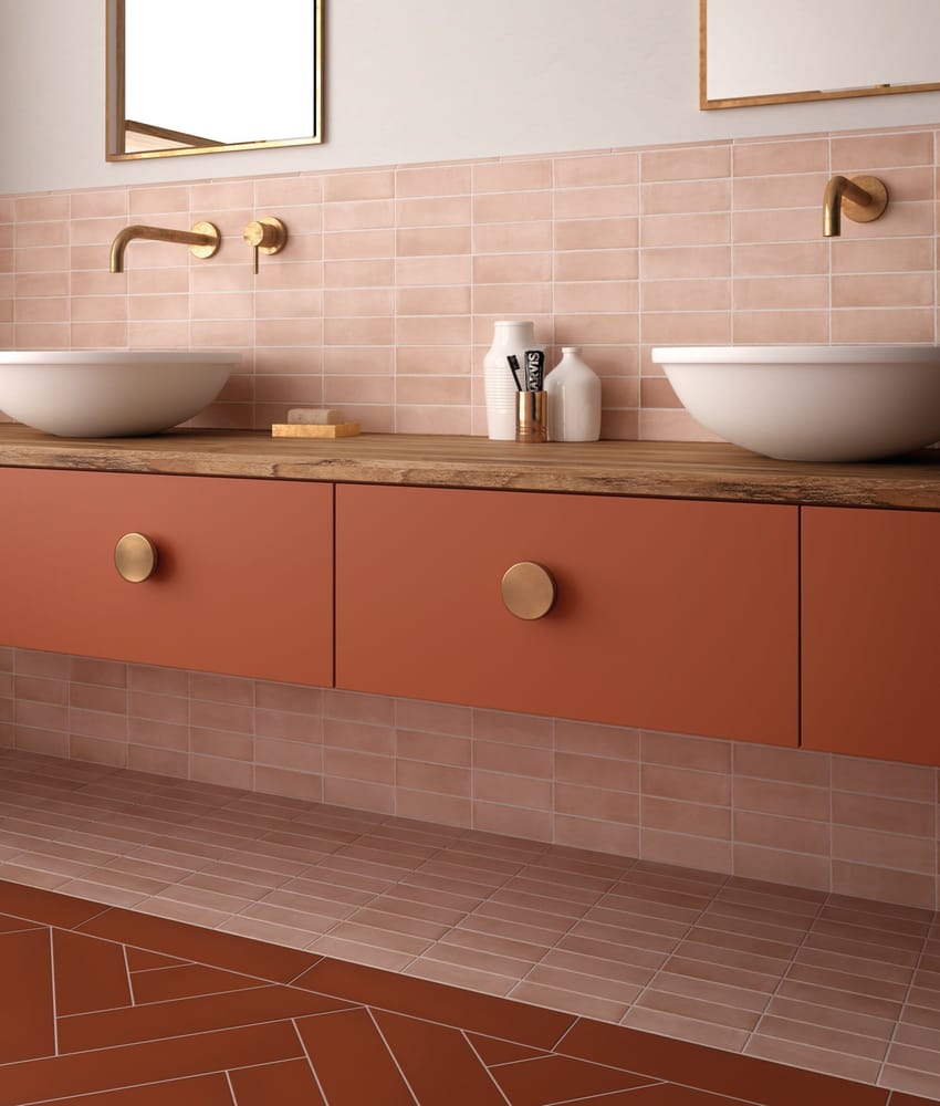 Faience brillante esprit zellige CORTA ORCHARD PINK - 5X15 - 0,5 m²