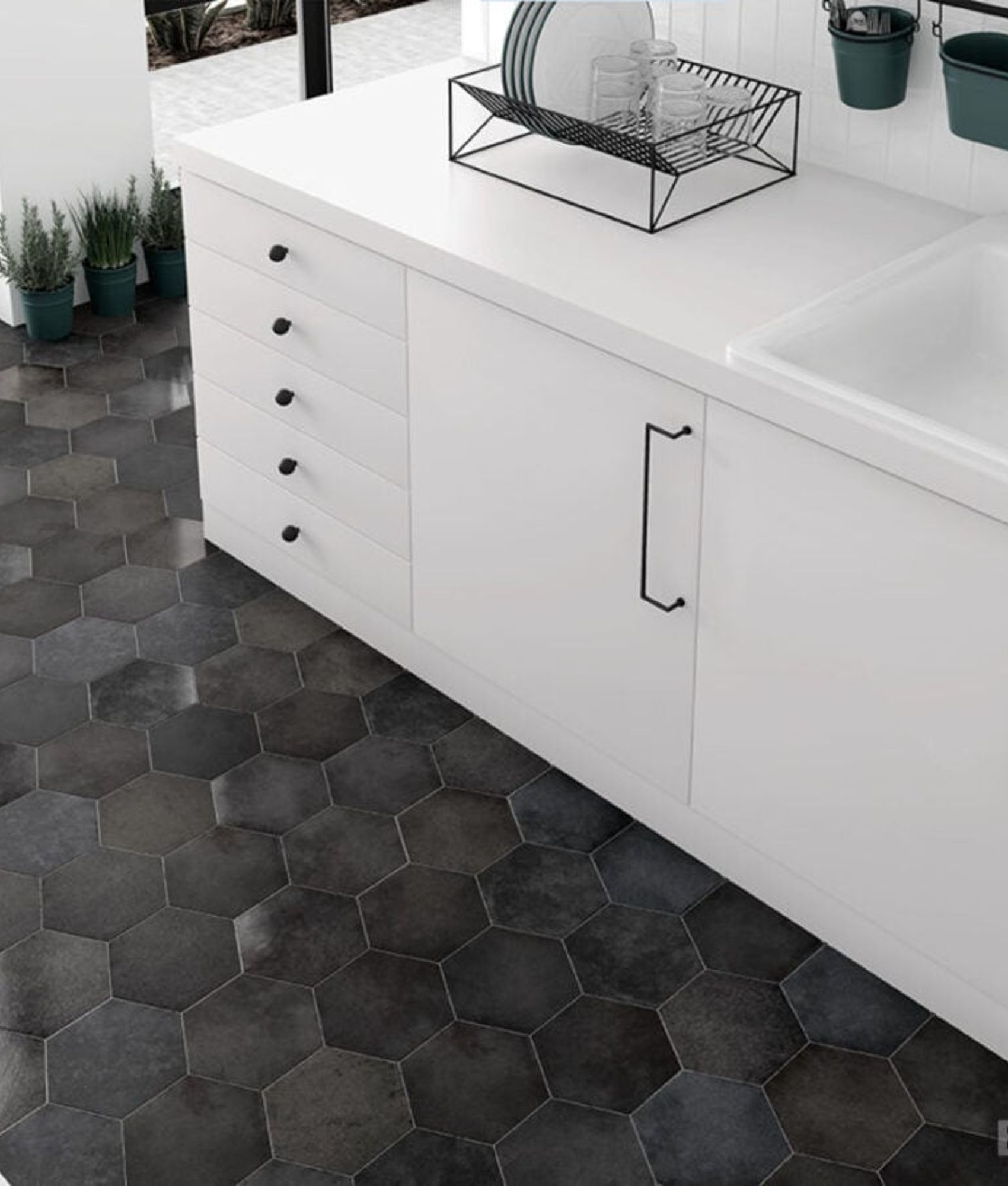 Carrelage hexagonal HOUDAN CARBON 17,5x20 - 0,71 m²