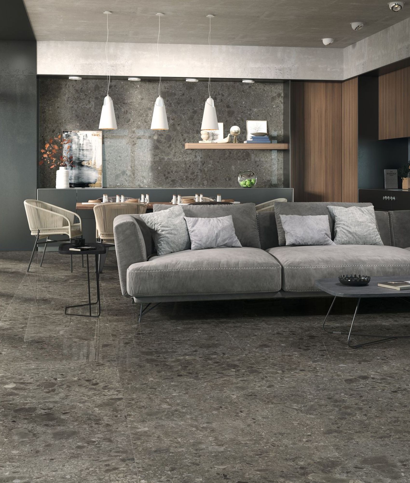 Carrelage grand format Carrelage anthracite imitation pierre rectifié 80x80cm HANNOVER BLACK NATURAL - 1.28m² - As de Carreaux