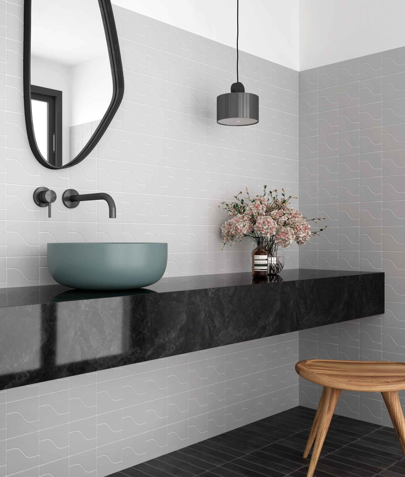 Faience pâte blanche effet vague CANNE GREY - 8,3X12 - 0,48 m²