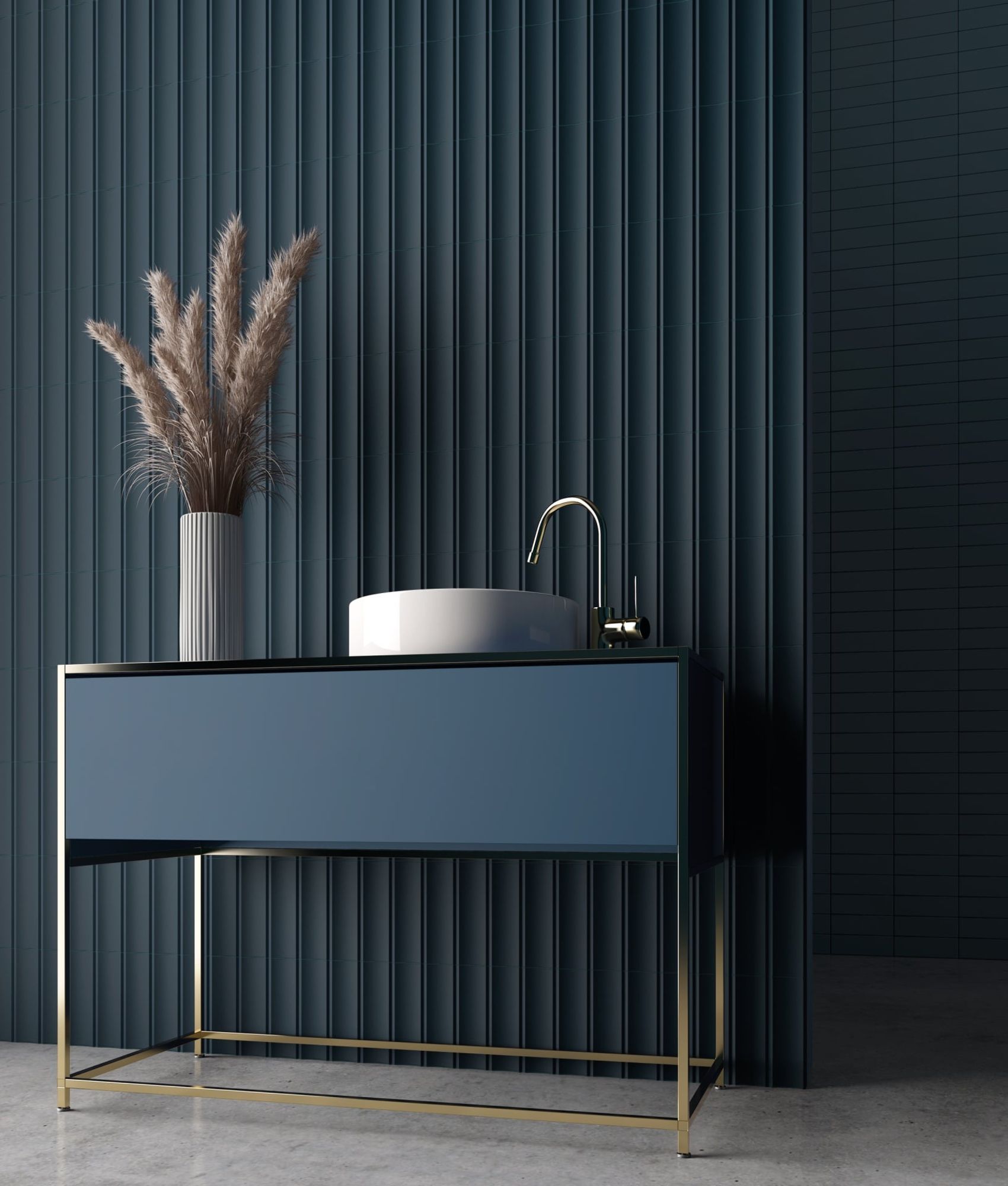 Carrelage mural uni et coloré à relief VORNE IN NAVAL MATT - 6,5X20 - 0,42 m²