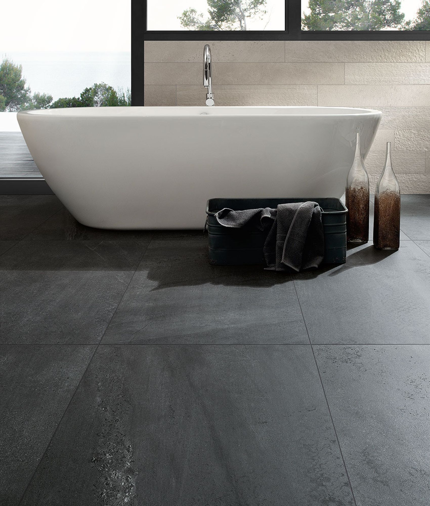 Carrelage grès cérame imitation pierre de Burlington BUNBURY GRAPHITE BRILLANT 45X90 - 1,215m²