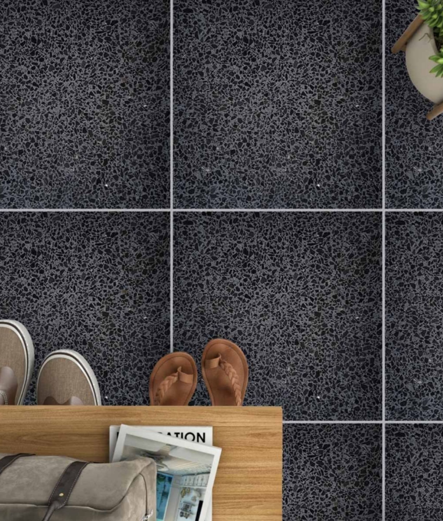 Terrazzo véritable pleine masse 40x40 cm (ref: PP11) Noir