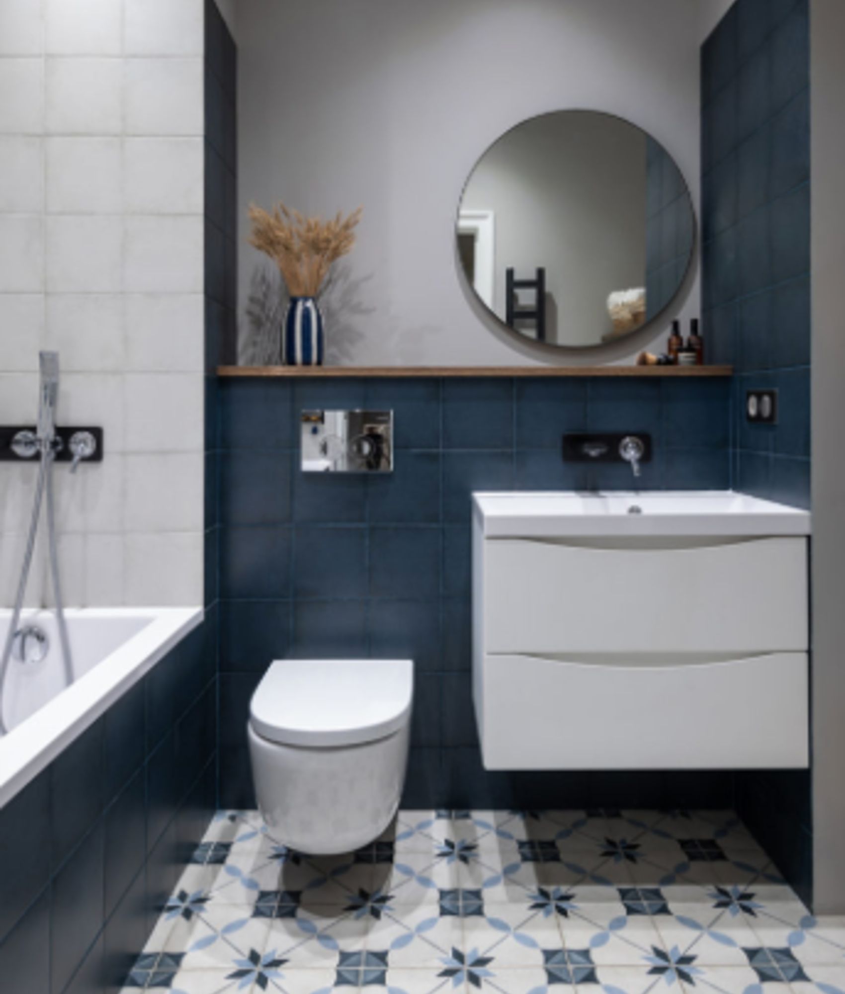 Carrelage Grès Cérame Effet Carreau Ciment Étoile Bleue Art Nouveau ARCADE BLUE 24411 Mat Intérieur Extérieur R9 20x20 cm