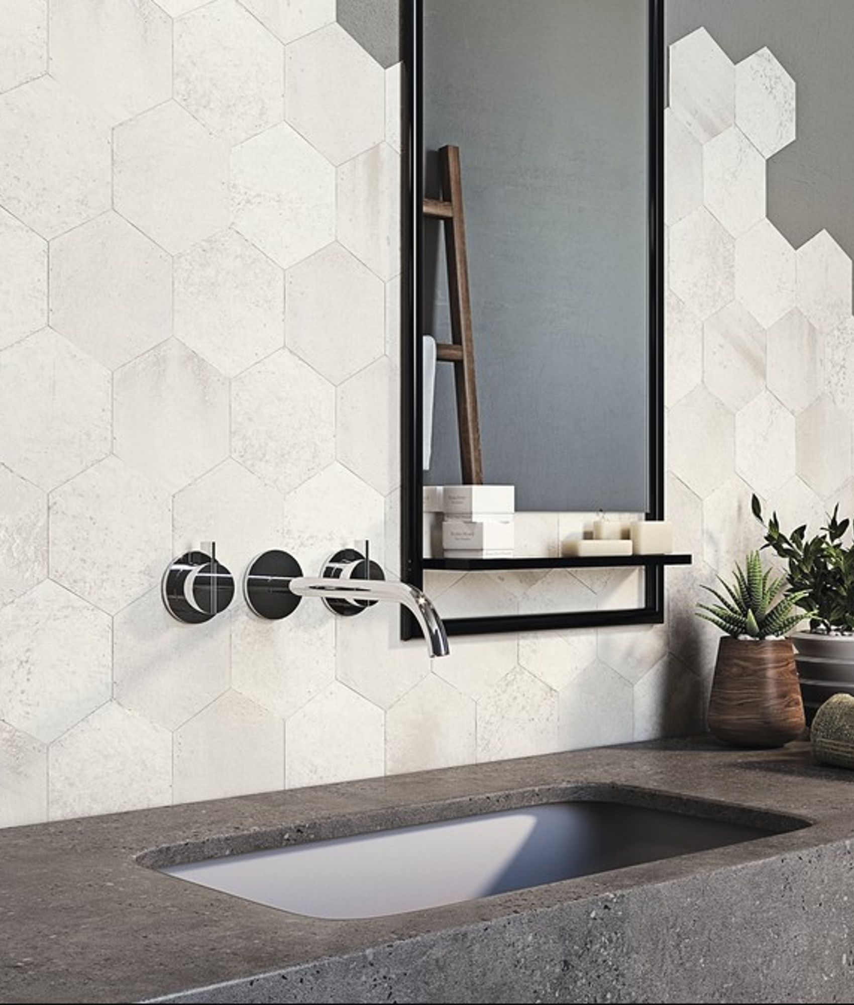 Carrelage hexagonal effet industriel RUST WHITE NAT 25x30 cm - 0.935m²