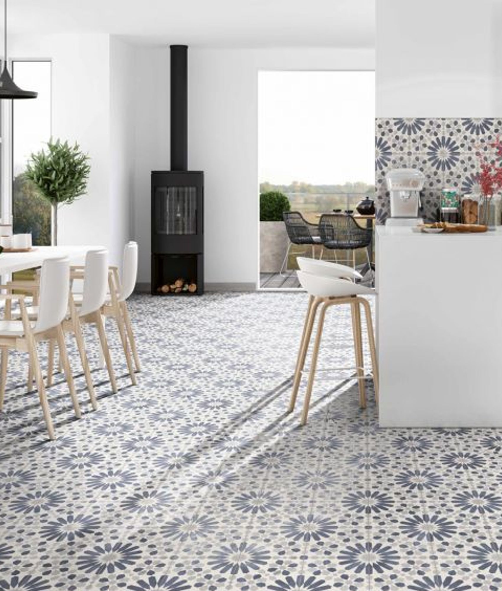 Carrelage Grès Cérame Effet Ciment MAUDRA BLUE NATURAL Mat Intérieur/Extérieur 44x44 cm