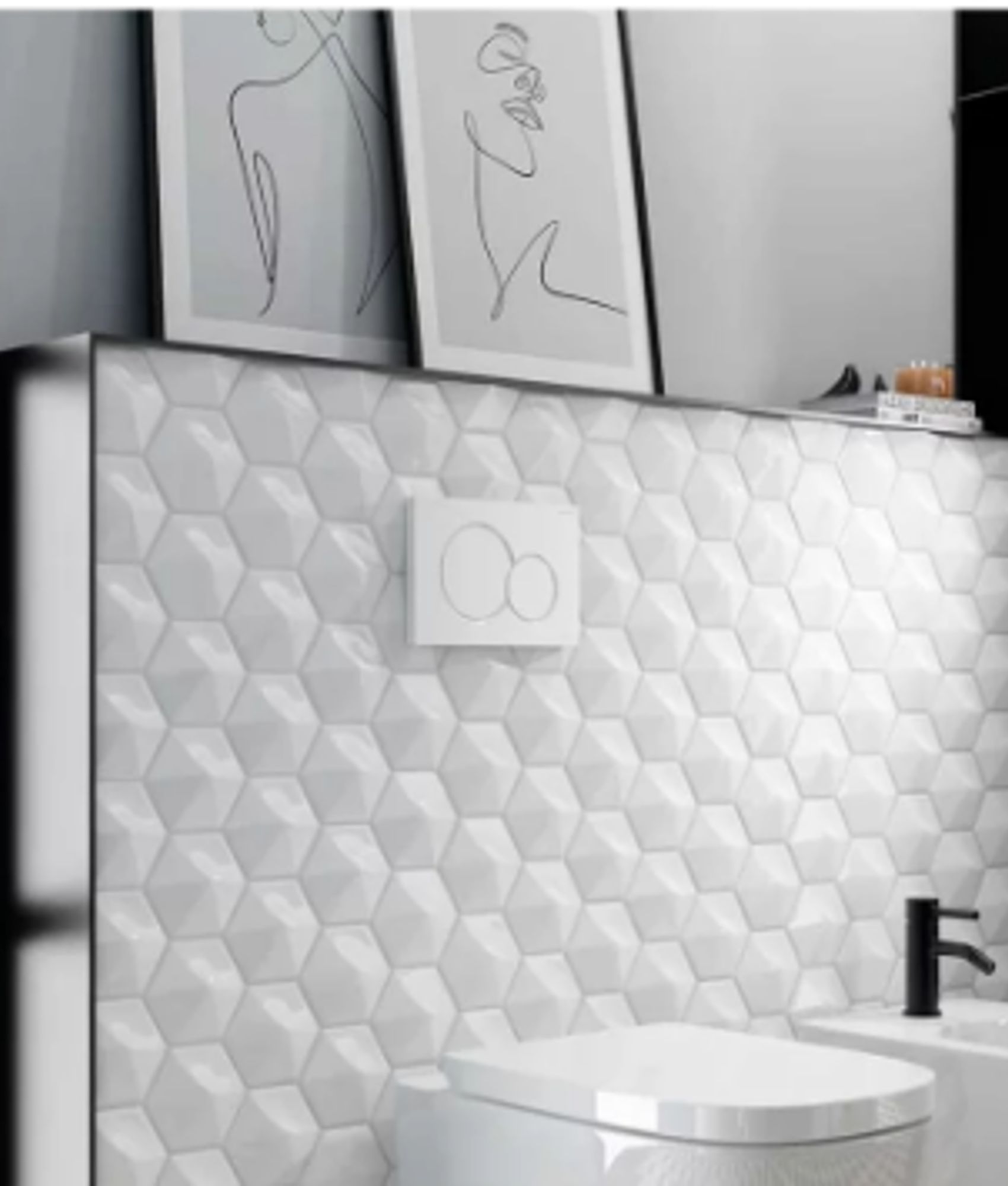 Faience hexagonale à relief MAFINGA OBERLAND WHITE MATT 12,4X10,7 cm - 0,36 m²