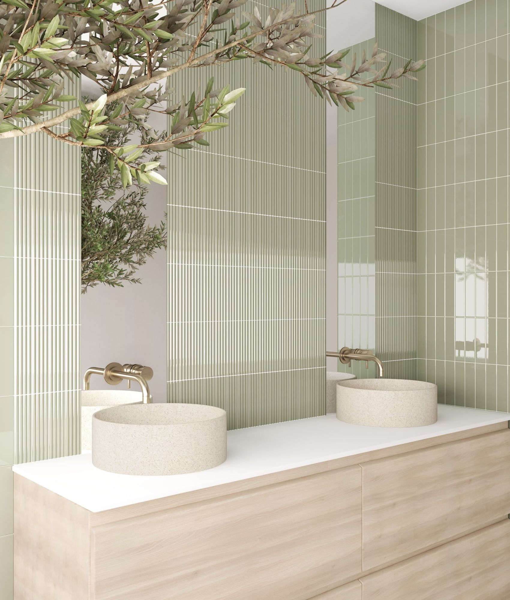 Carrelage mural uni et coloré à relief CALO ONDA TANSY GREEN - 5X20 - 0,38 m²